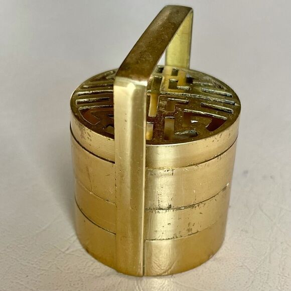 Vintage Brass Incense Burner Tower Ash Stamp Stackable with Handle - Picture 4 of 14